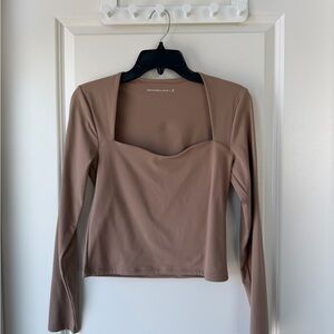 Abercrombie & Fitch Tan Long Sleeve Square Neck Blouse